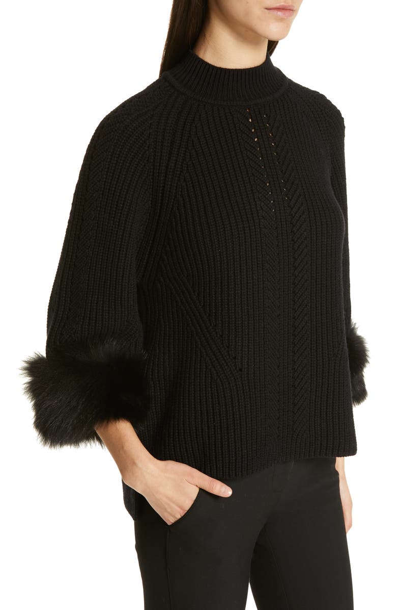 Fendi Genuine Fox Fur Cuff Cashmere Sweater, Alternate, color, 
