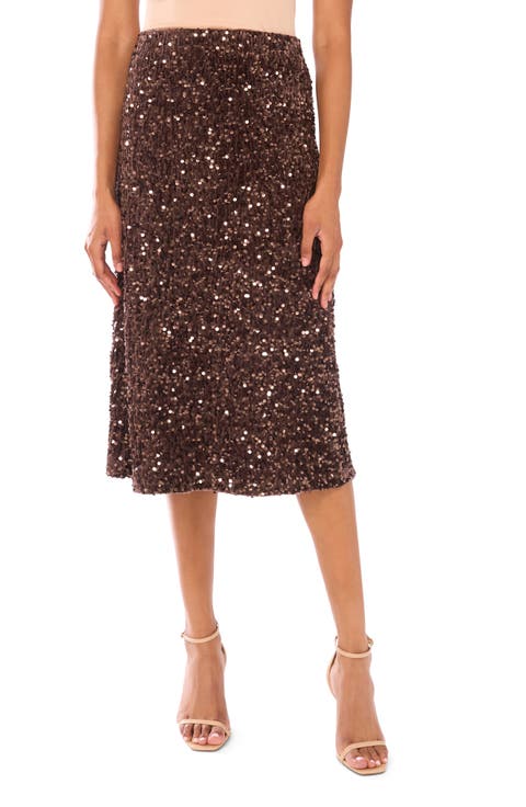 Sequin Embellished Velvet Midi Skirt