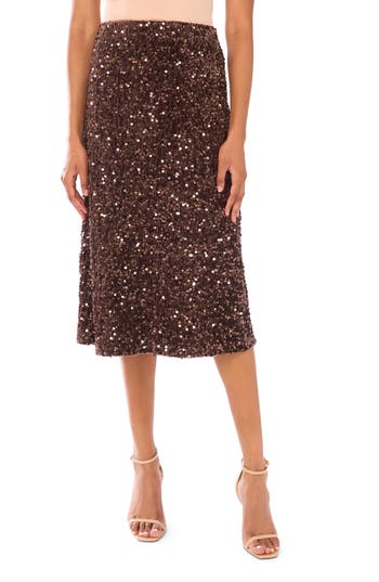 Halogen ® Sequin Embellished Velvet Midi Skirt In Brown
