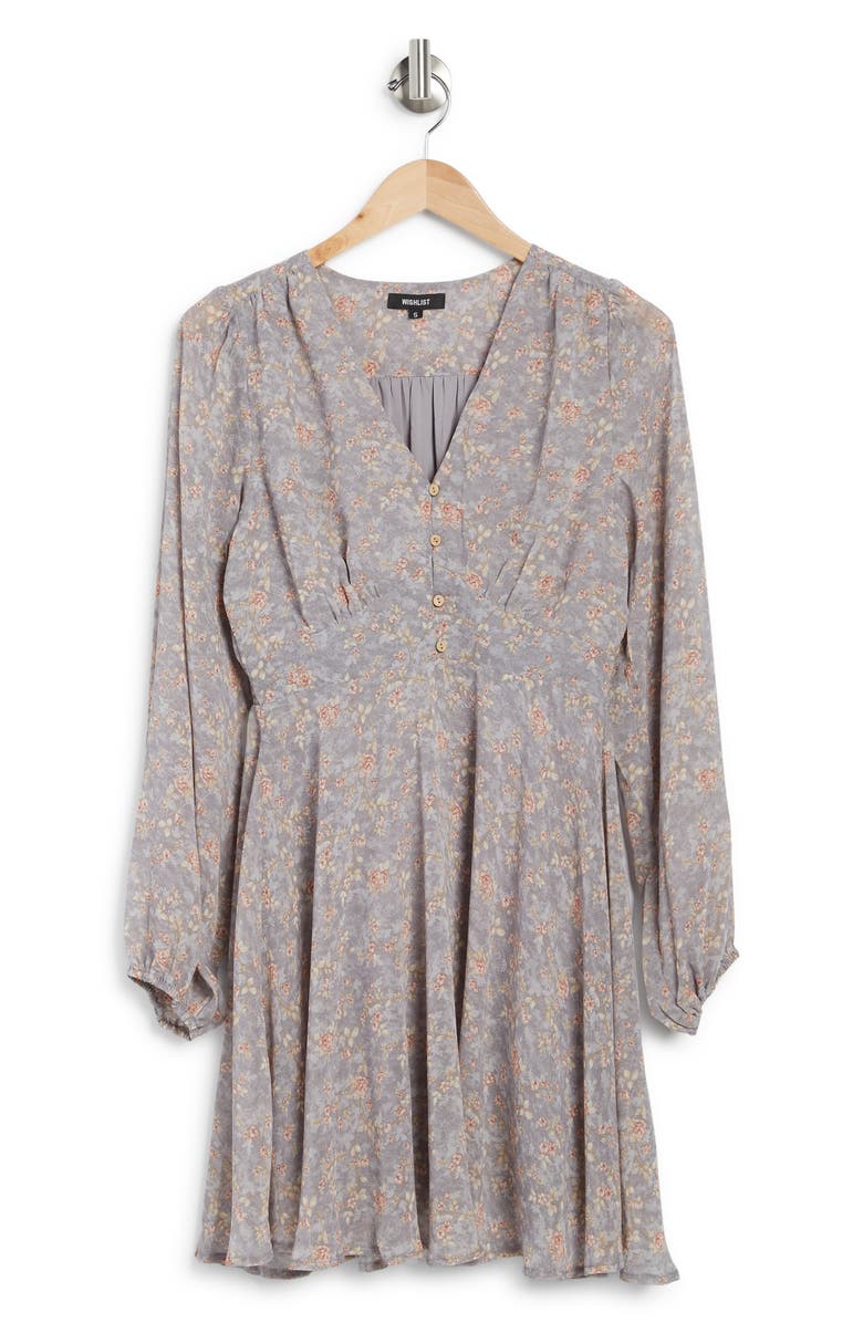 WISHLIST Floral Print Drop Waist Long Sleeve Mini Dress, Alternate, color, 