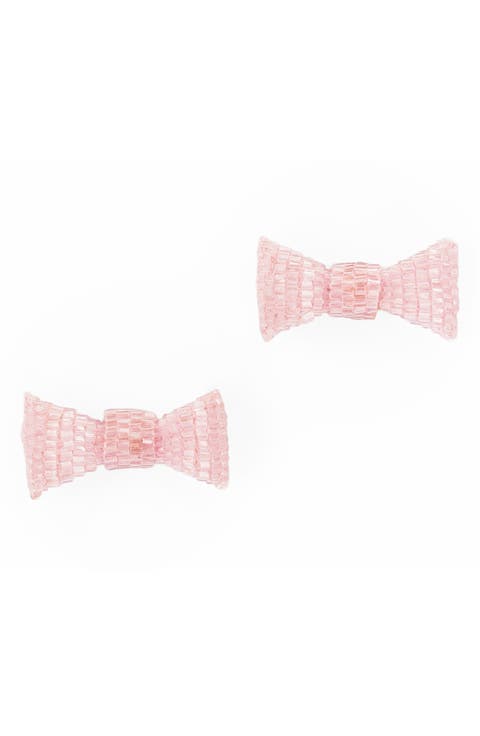 Beaded Bow Stud Earrings