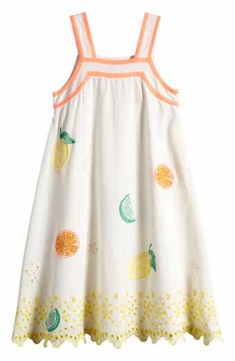 Reiss Kids' Arabella Eyelet Embroidered Cotton & Linen Dress