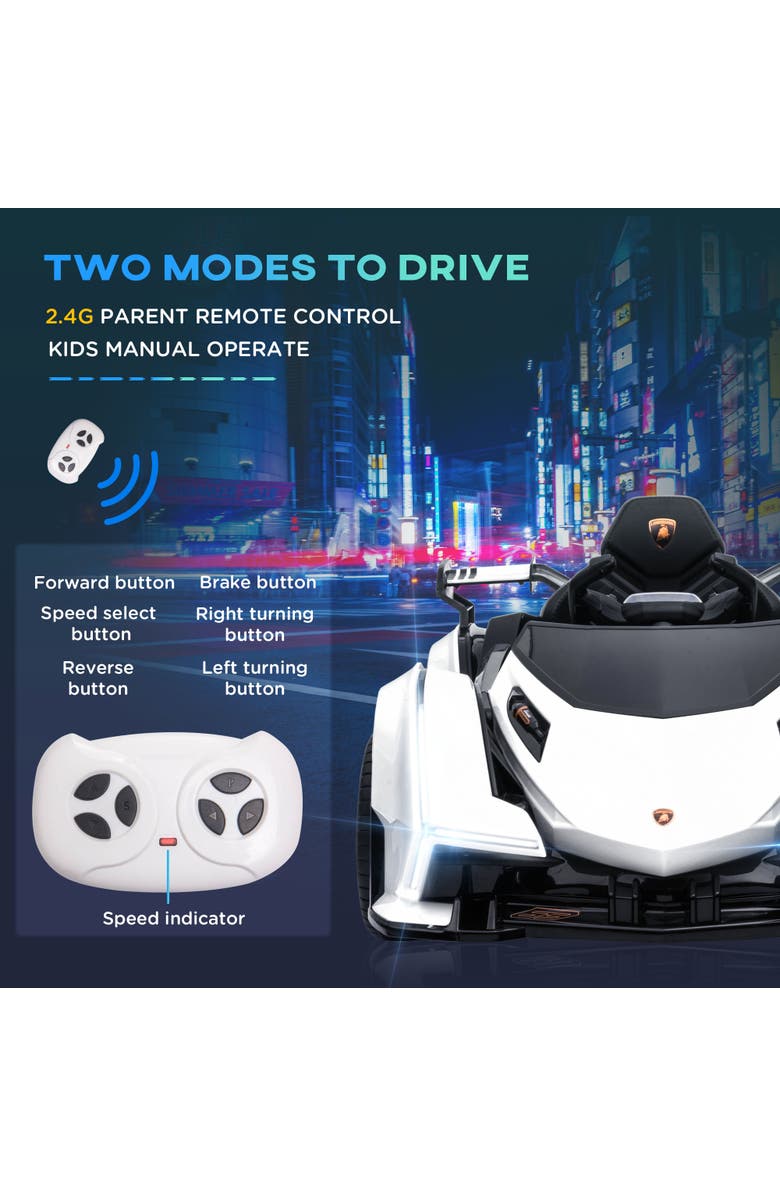 Aosom 12V Kids Electric Sports Car with Parent Remote, Bluetooth, Horn, Music, LED, Alternate, color, White