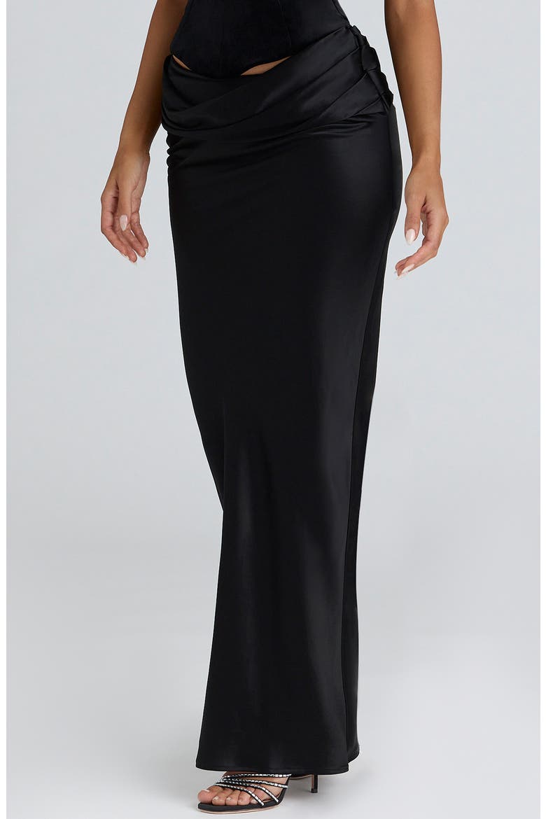 Beau Draped Satin Maxi Skirt, Alternate, color, BLACK