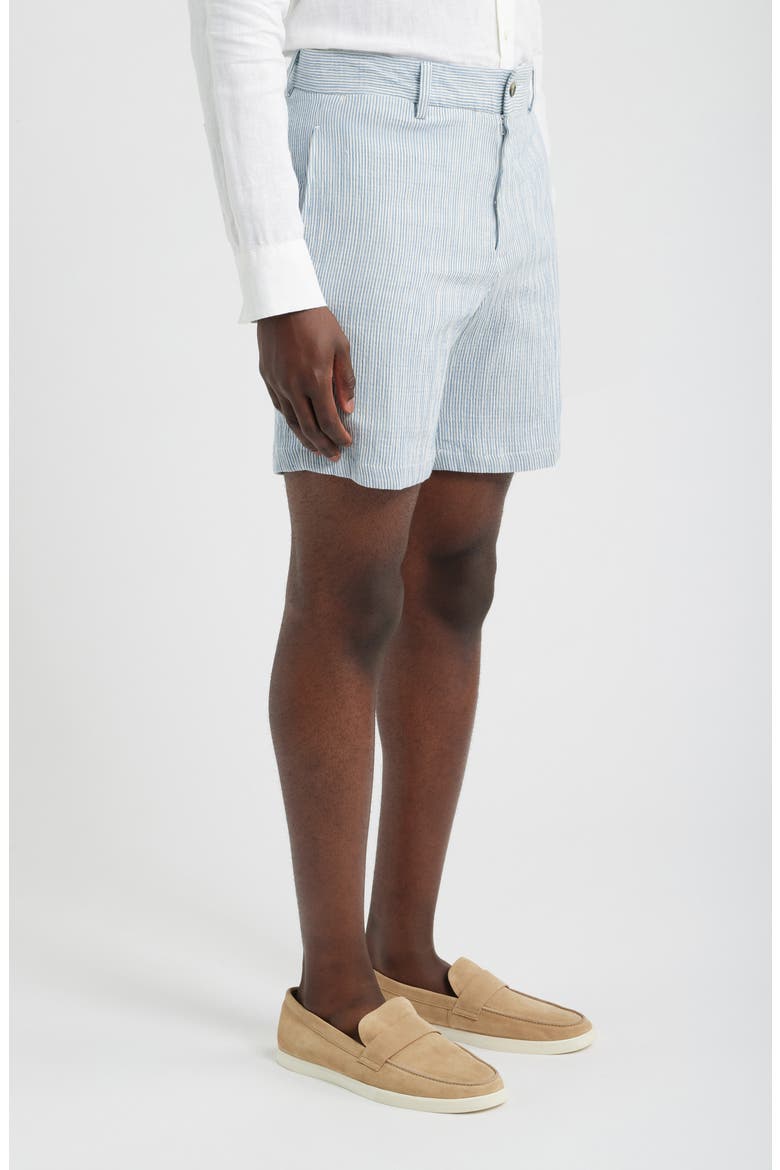 Linen Look Stripe Flat Front Cotton Seersucker Shorts, Alternate, color, NAVY