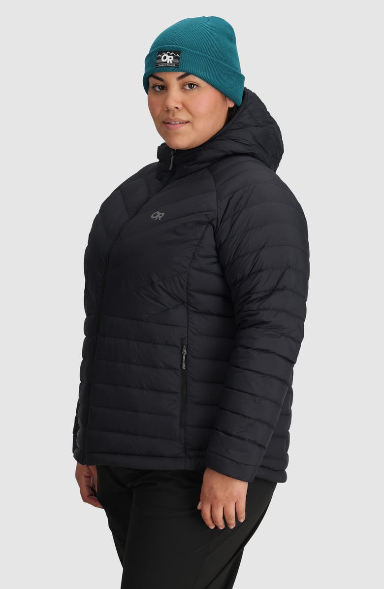 Outdoor Research Transcendent Water Resistant 800 Fill Power Hooded Down Jacket, Alternate, color, Black