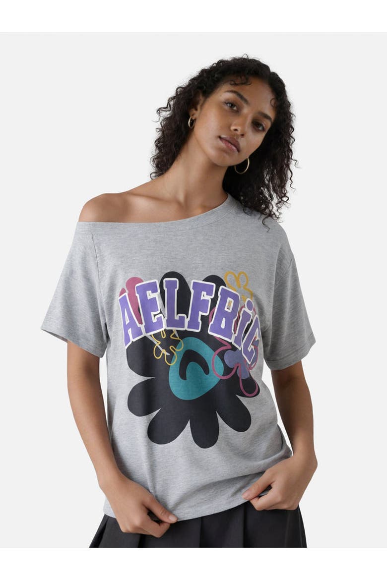 Flower Off-The-Shoulder Tee, Main, color, Grey
