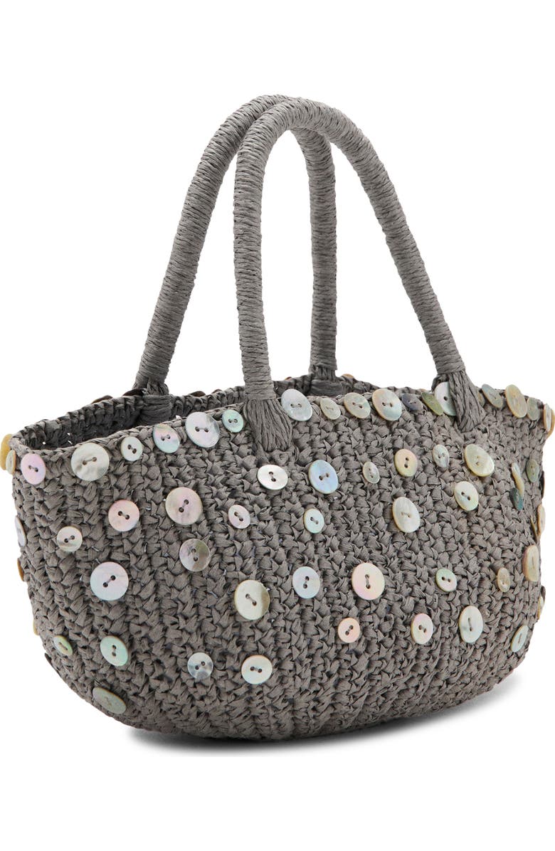 MANGO Button Detail Natural Fiber Top Handle Bag, Alternate, color, Light/ Pastel Grey