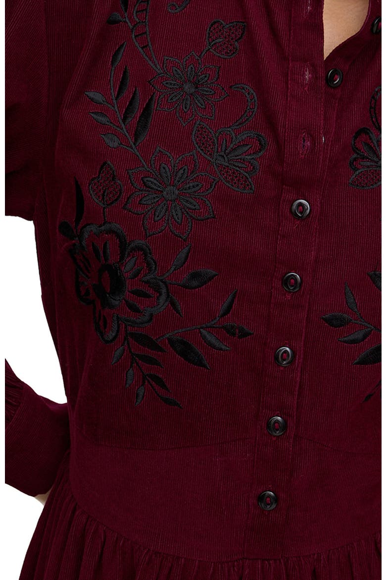 Puglia Corduroy Midi Dress, Alternate, color, Burgundy