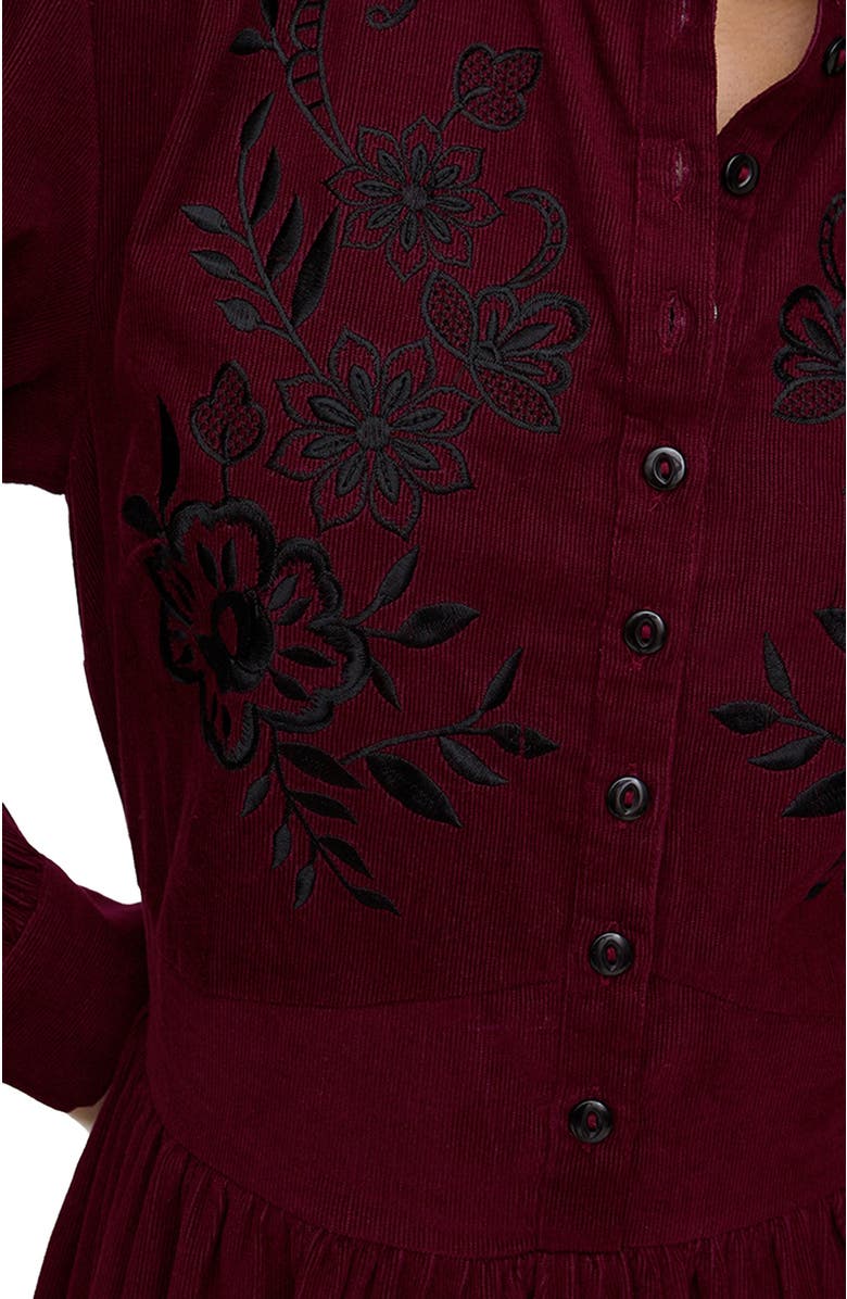 Raffya Puglia Corduroy Midi Dress, Alternate, color, Burgundy