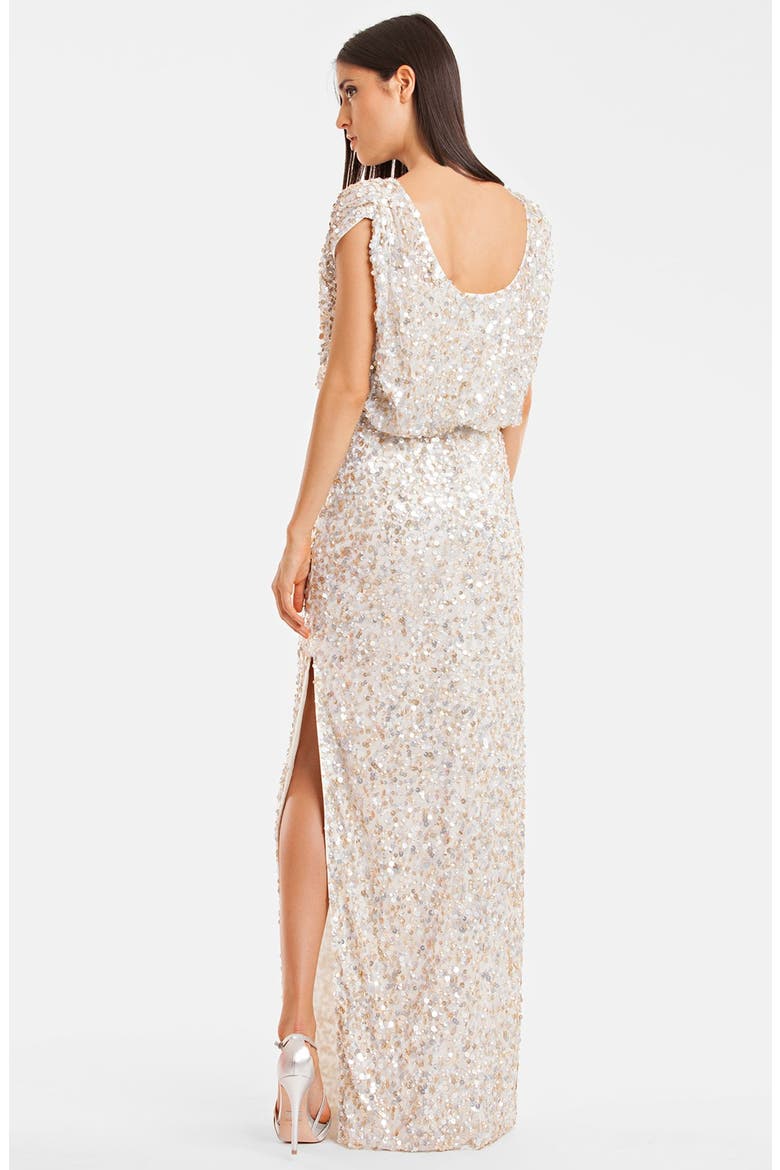 Blouson Bodice Sequin Mesh Gown, Alternate, color, IVORY