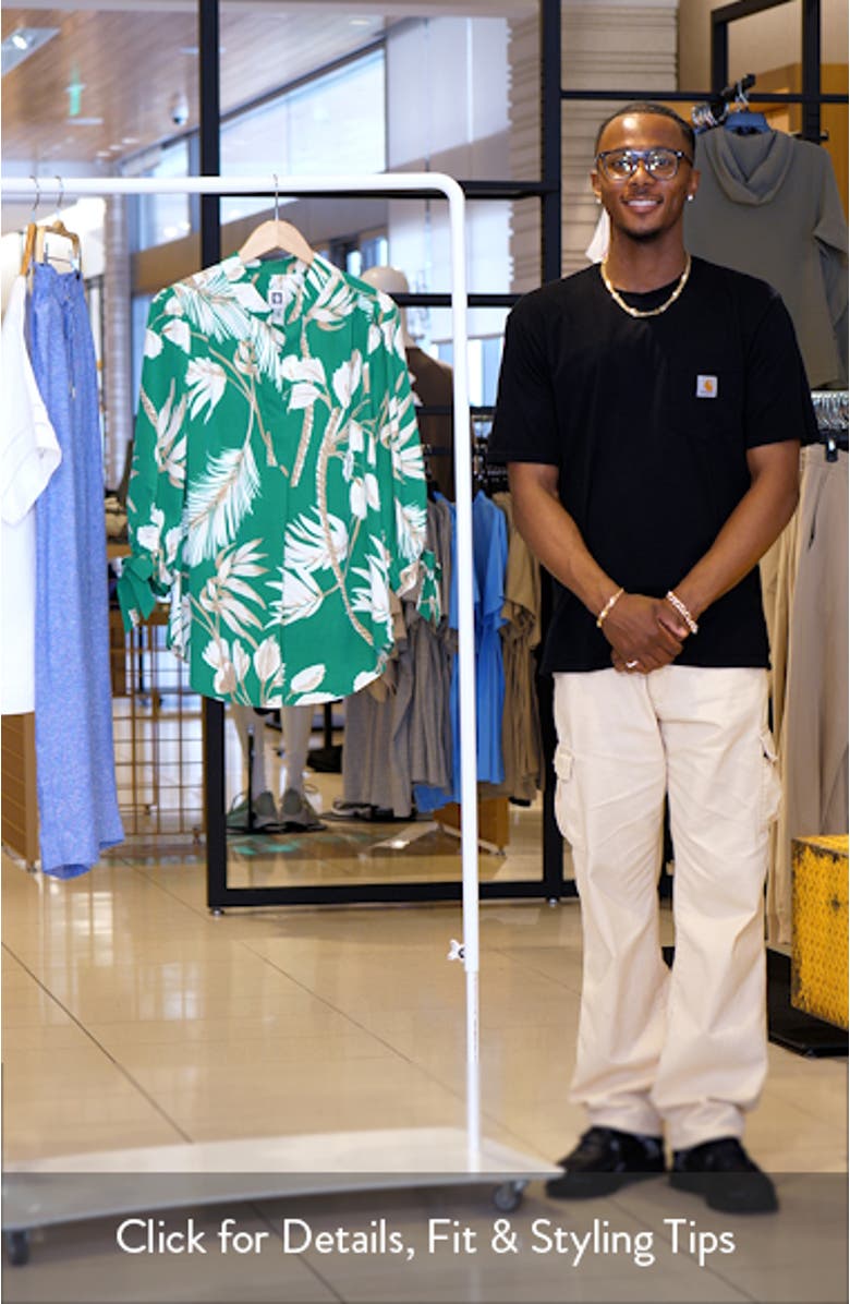 Palm Print Tie Cuff Crepe Top, sales video thumbnail