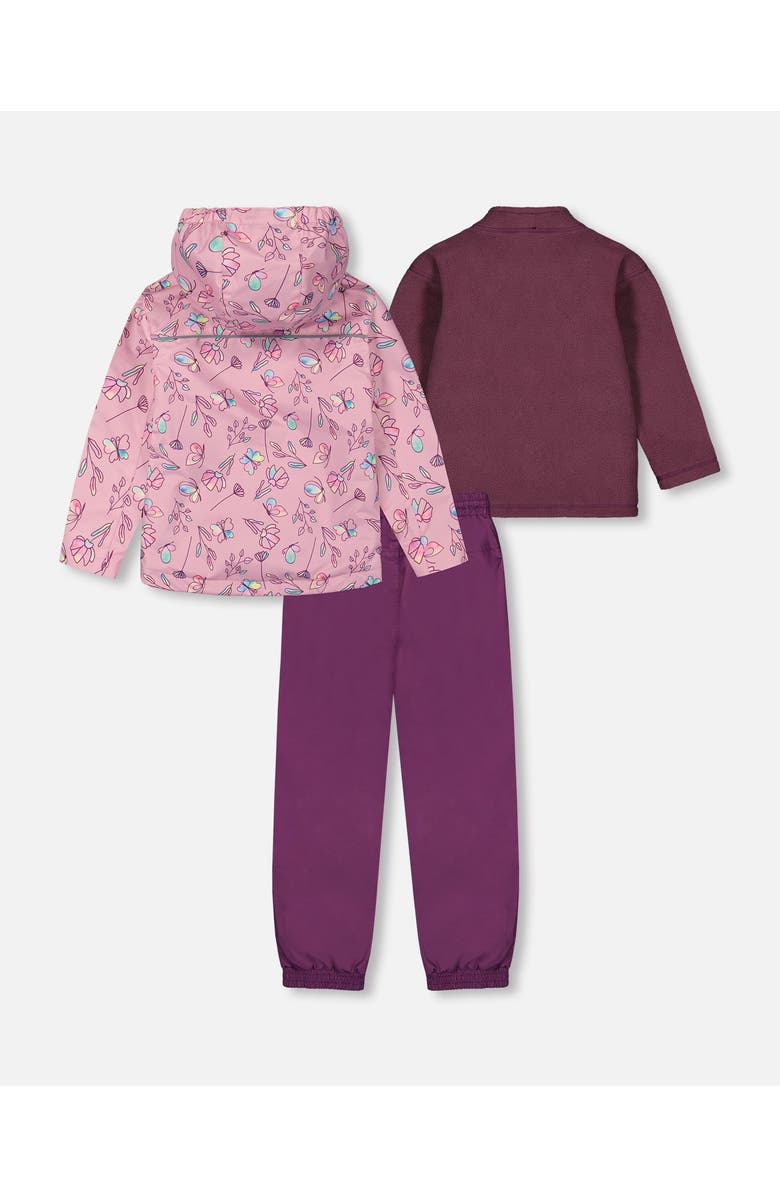 Deux par Deux Girl's 3-In-1 Mid-Season Outerwear Set With Printed Jacket Lilac And Multicolored Butterfly, Alternate, color, 