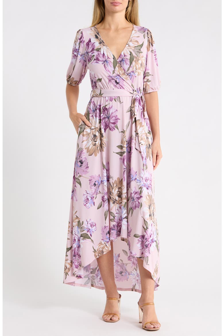 Faux Wrap Maxi Dress, Main, color, PURPLE FLORAL