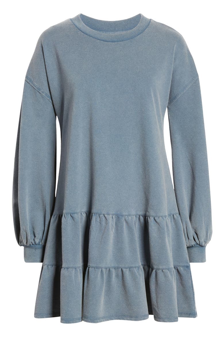 Drop Waist Long Sleeve Babydoll Dress, Alternate, color, NAVY DENIM