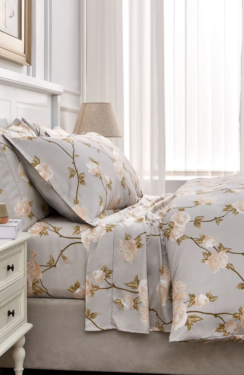 MELANGE HOME Rose 400 Thread Count Cotton Duvet Set, Alternate, color, Ivory