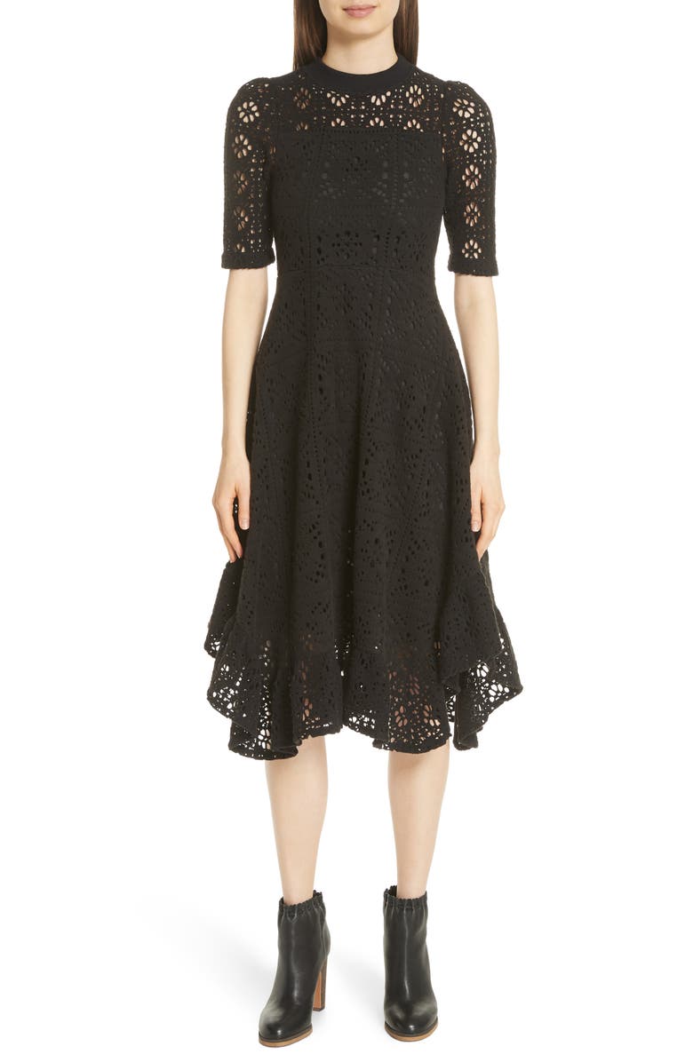 See by Chloé Handkerchief Hem Crochet Midi Dress, Main, color, 