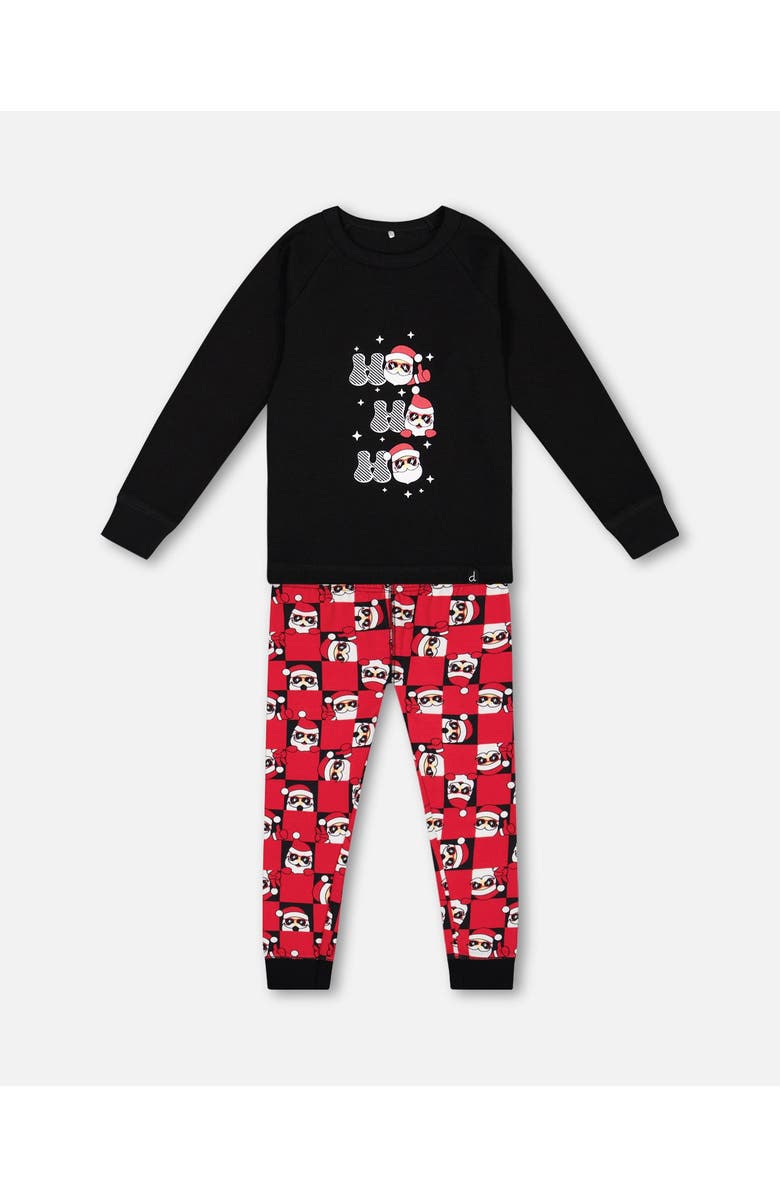 Deux par Deux Boy's Organic Cotton Two Piece Pajama Set Red Printed Santa, Main, color, 