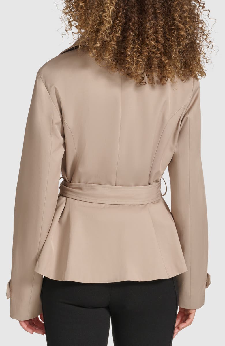 KARL LAGERFELD PARIS Double Breasted Peplum Trench Jacket, Alternate, color, Khaki