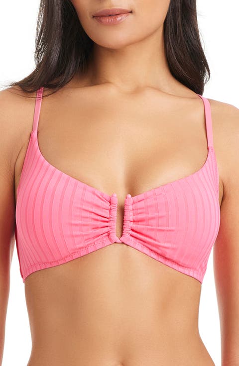 Textured Stripe U-Bar Bikini Top