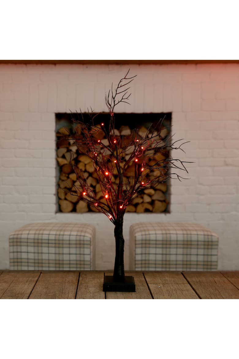 2-ft Pre-Lit Halloween Deluxe Black Twig Artificial Fall Tree with 44 Orange and Purple LED Lights, Alternate, color, Black