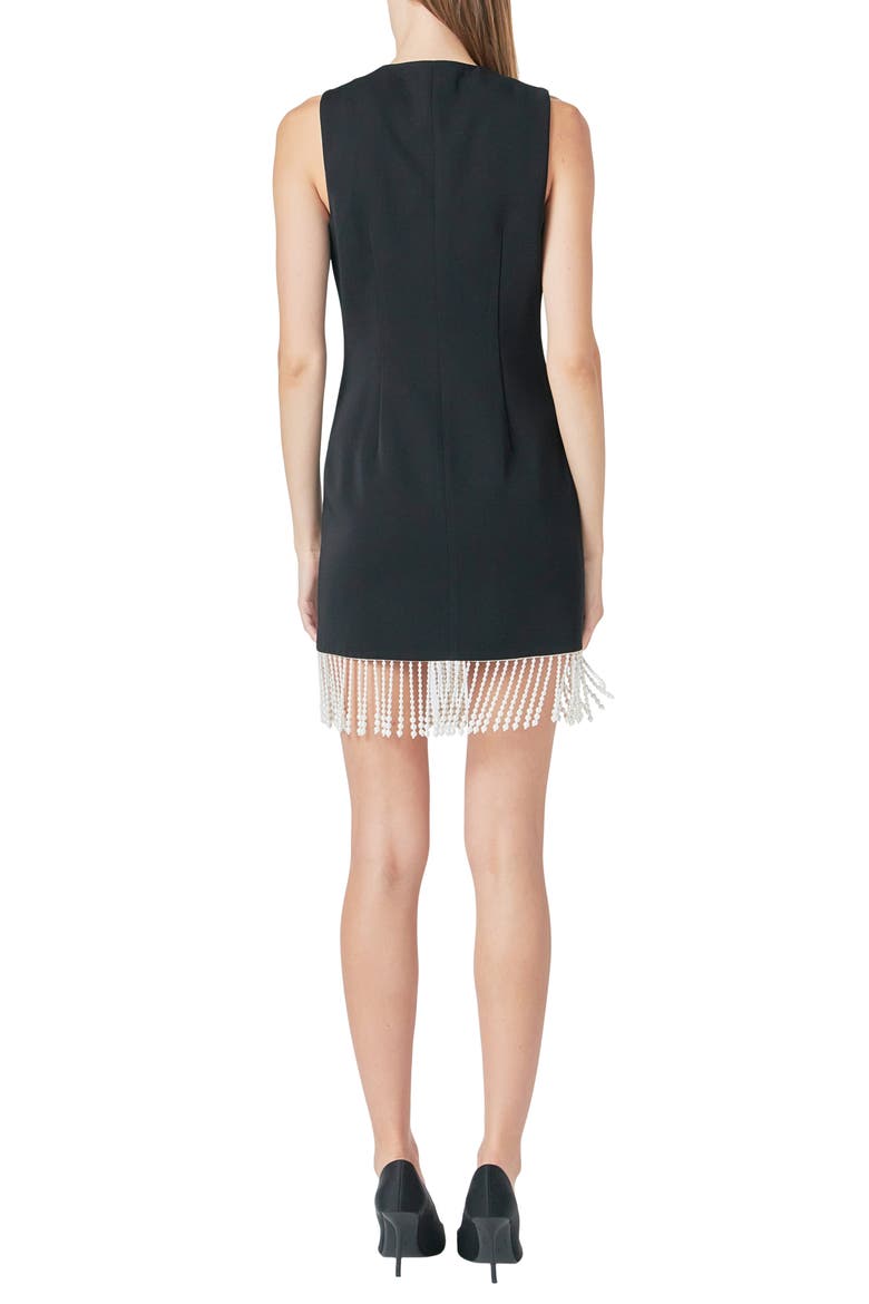 Imitation Pearl Beaded Fringe Button Front Minidress, Alternate, color, BLACK