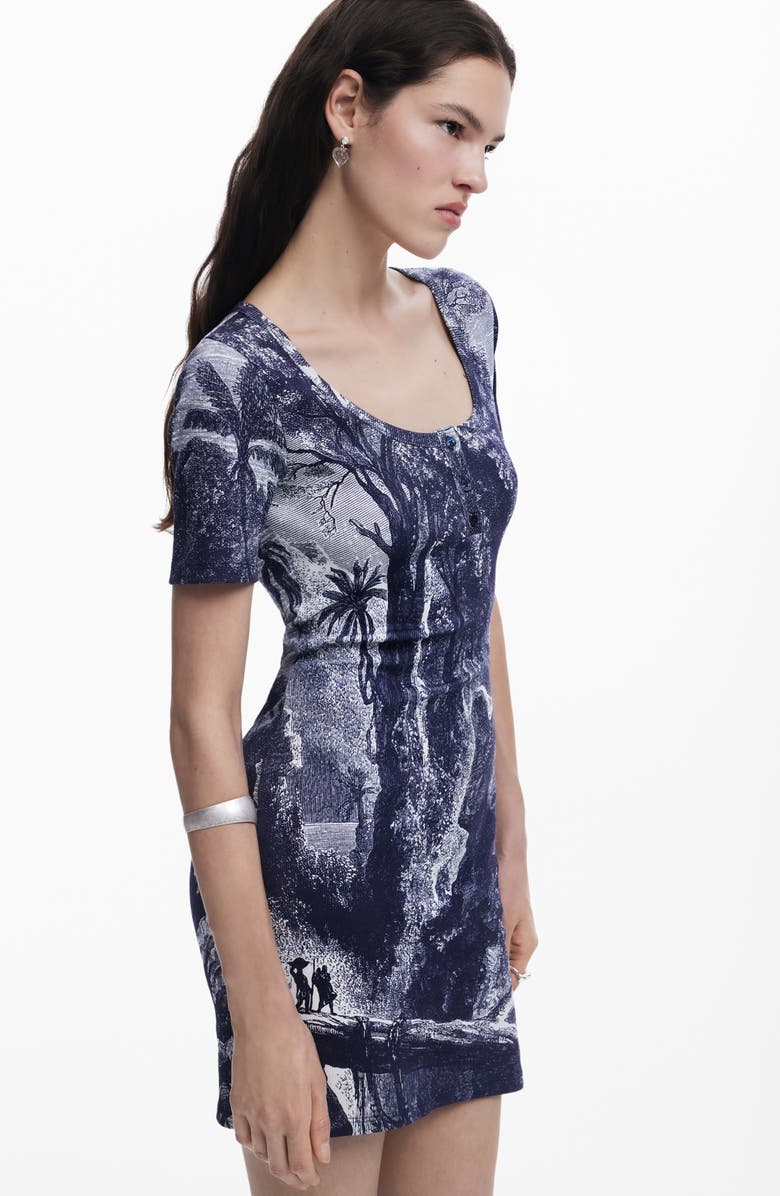 Desigual Print Minidress, Alternate, color, Navy Blue