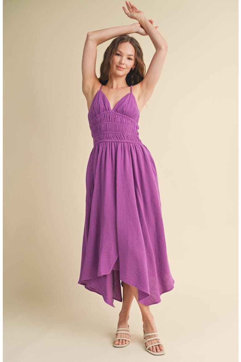 Smocked Handkerchief Hem Midi Dress, Alternate, color, VIOLET