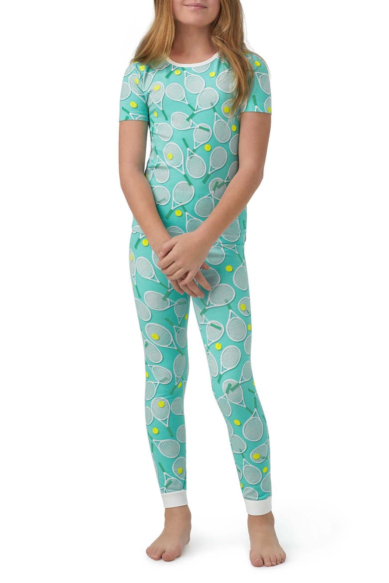 Kids' Print Fitted Stretch Organic Cotton Two-Piece Pajamas, Alternate, color, TENNIS CLUB