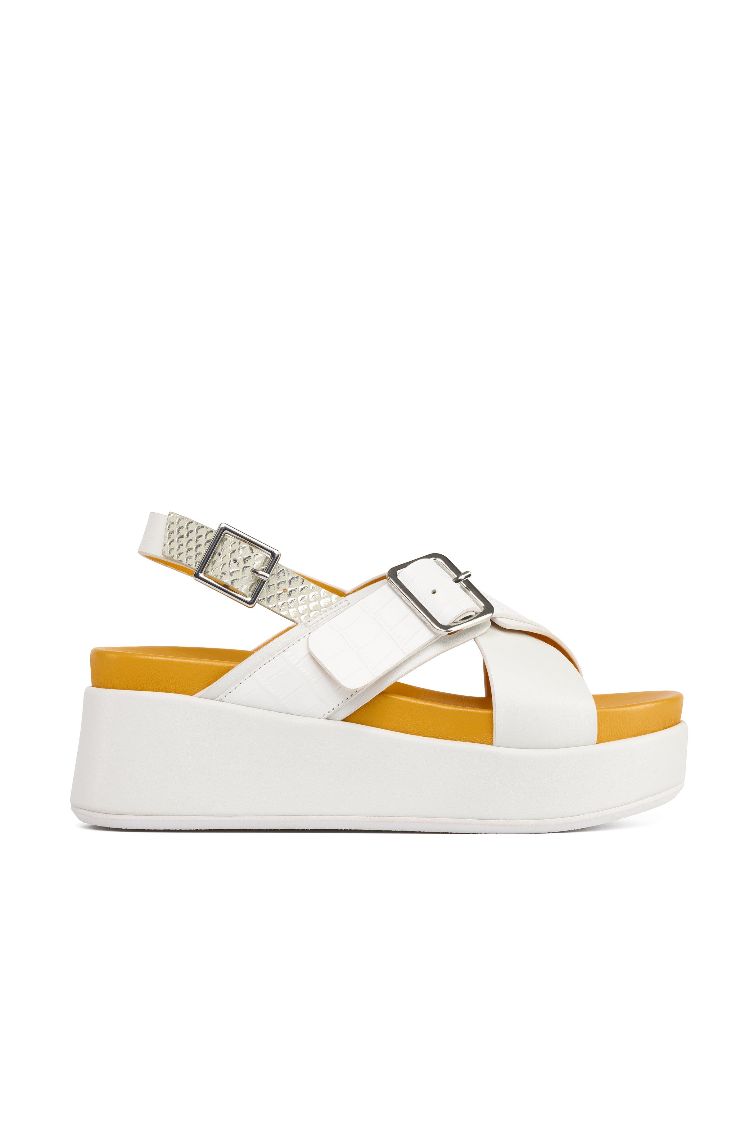Bin Leather Cross Strap Platform Sandal, Main, color, White-Combo