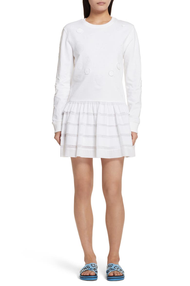Embroidered Ruffle Hem Dress, Main, color, WHITE