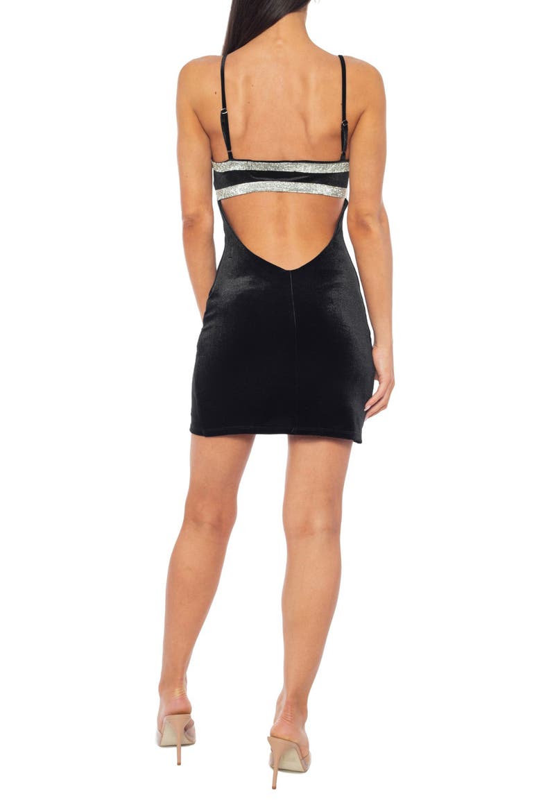Rhinestone Trim Velvet Minidress, Alternate, color, BLACK