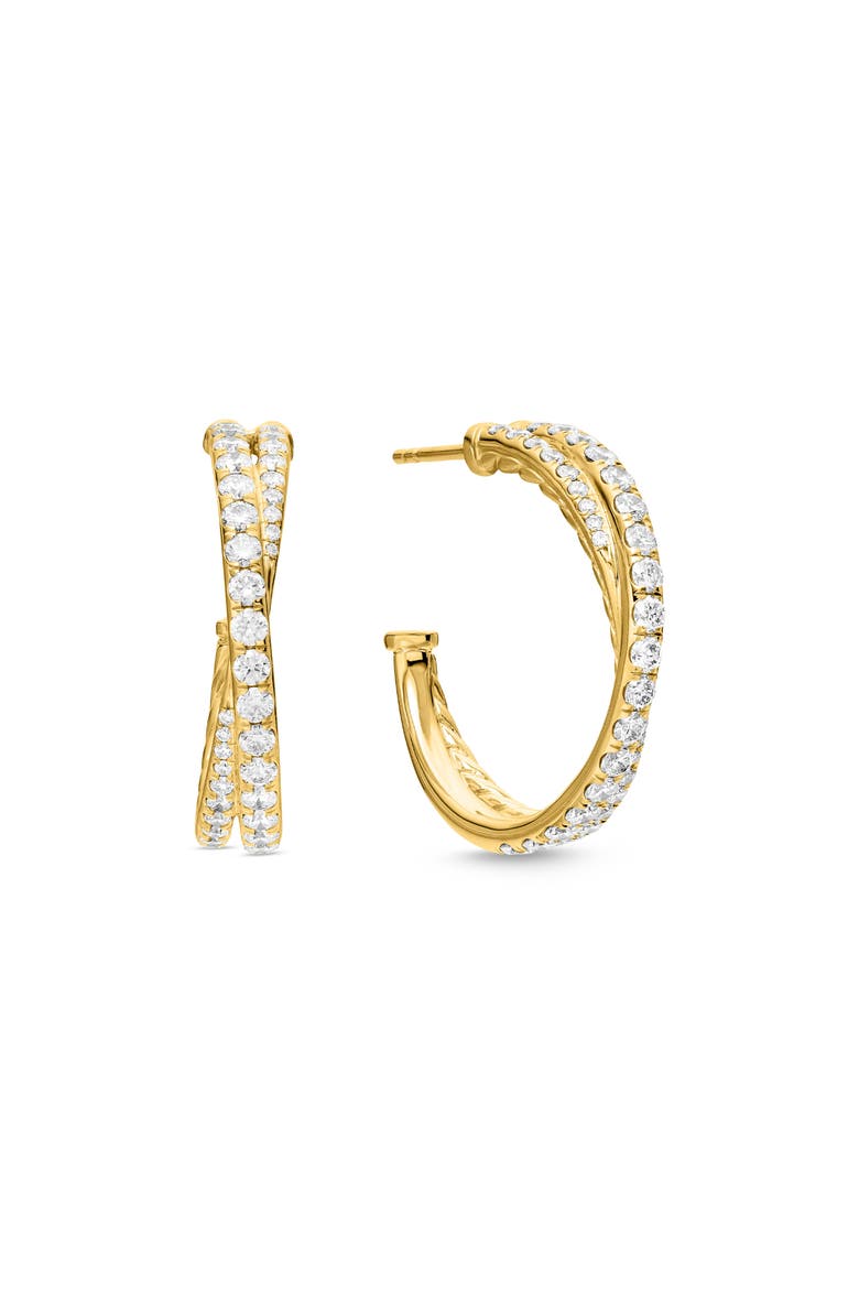 Pavé Diamond Crossover Hoop Earrings, Main, color, 18K YELLOW GOLD