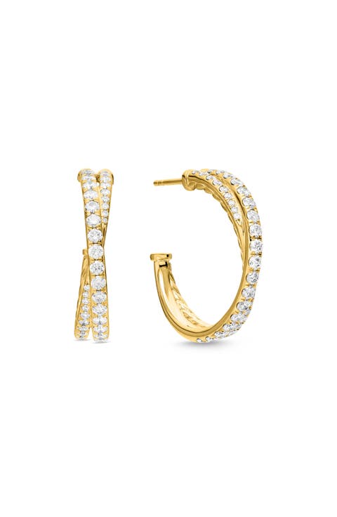 Pavé Diamond Crossover Hoop Earrings