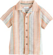 NEXT Kids' Stripe Short Sleeve Cotton Button-Up Shirt