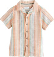 NEXT Kids' Stripe Short Sleeve Cotton Button-Up Shirt