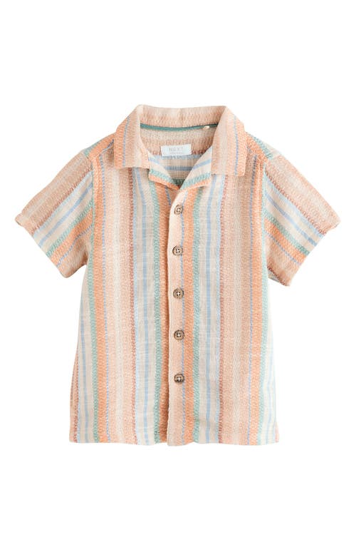 Next Kids' Stripe Short Sleeve Cotton Button-up Shirt In Pink