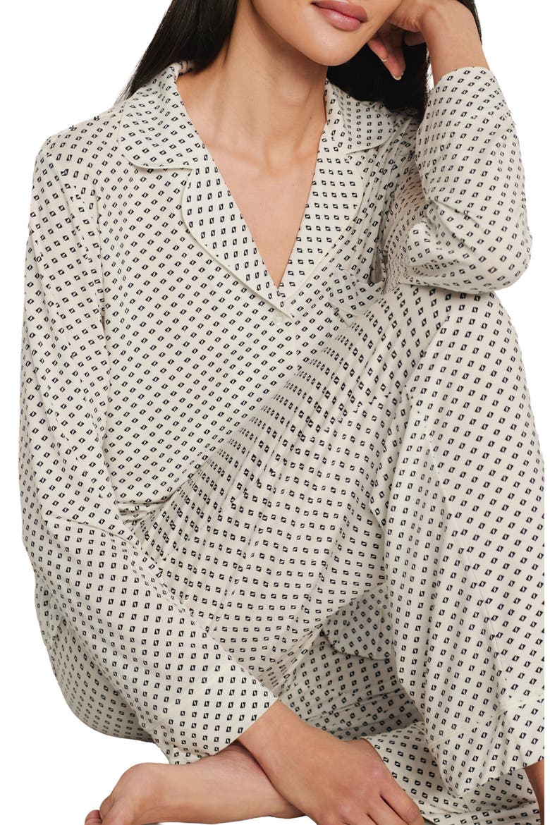 Gisele Printed Long Pajamas, Alternate, color, TIDE DOT IVORY/ IVORY