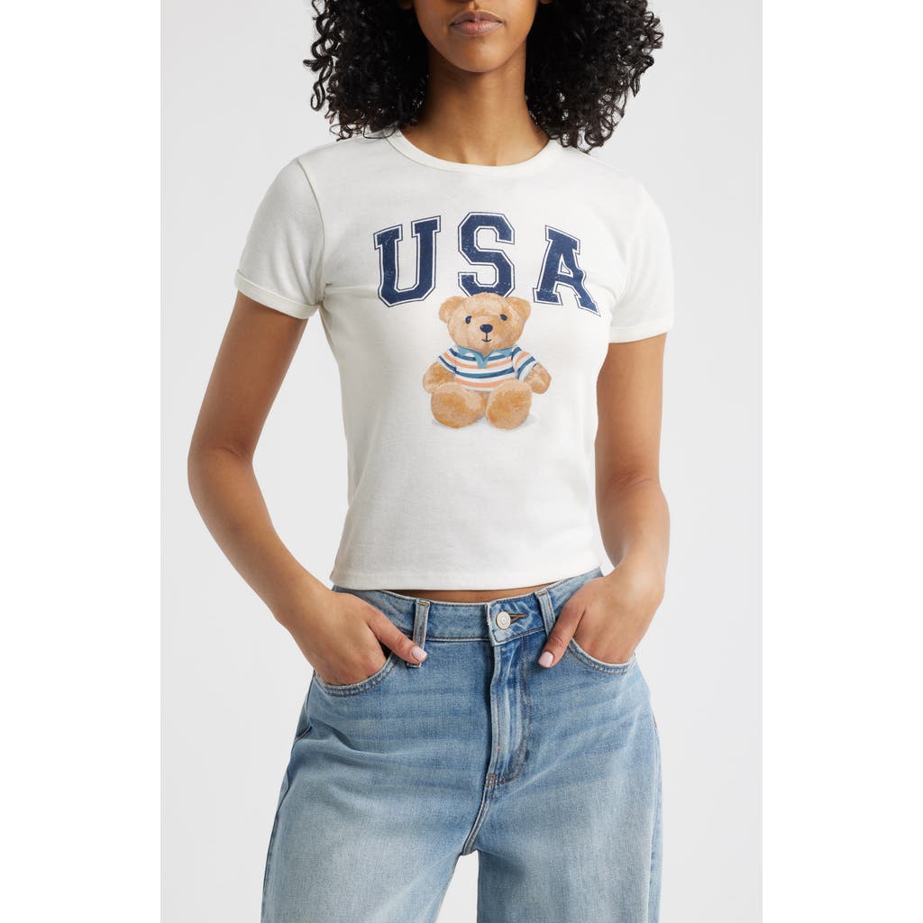 Shop Vinyl Icons Usa Teddy Graphic Baby Tee In Marshmallow