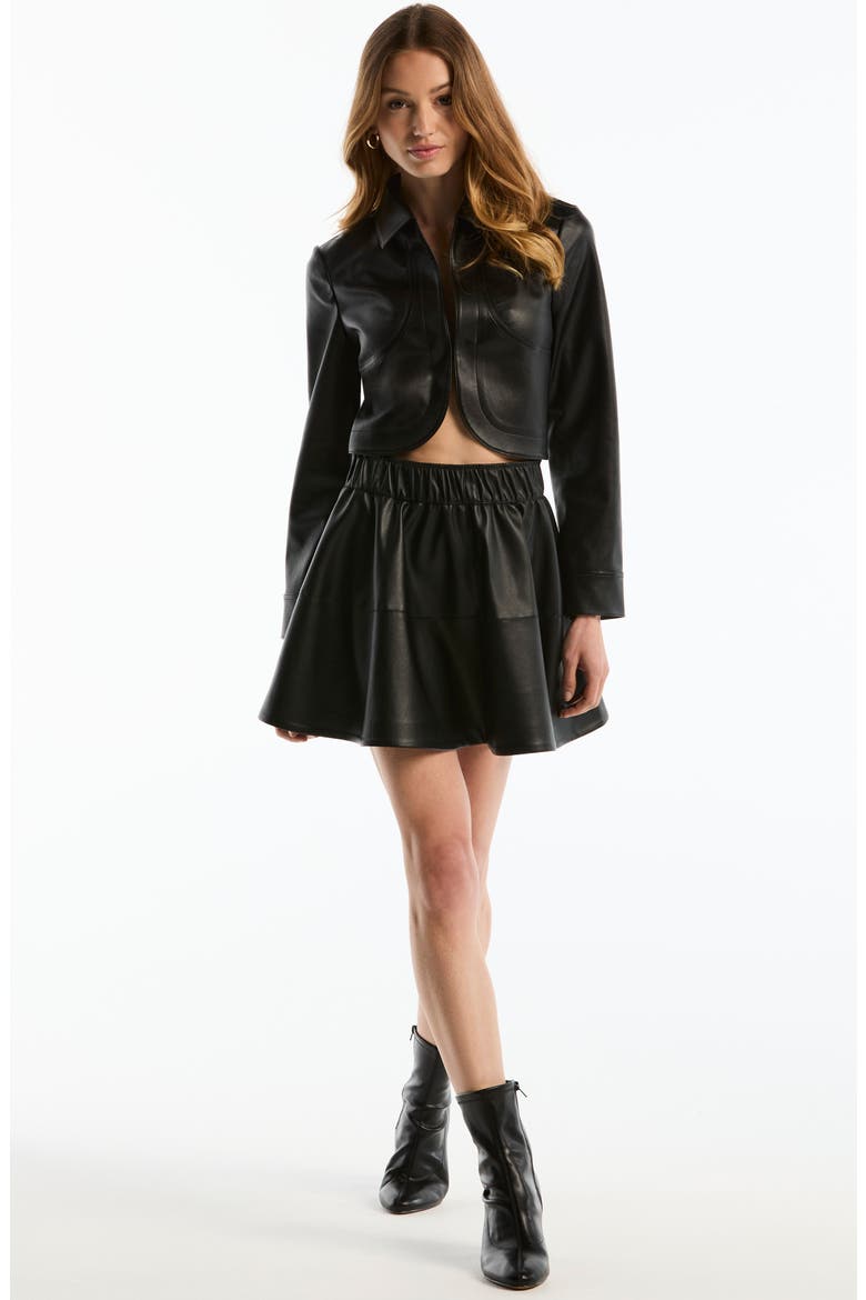 Faux Leather Skater Miniskirt, Alternate, color, BLACK