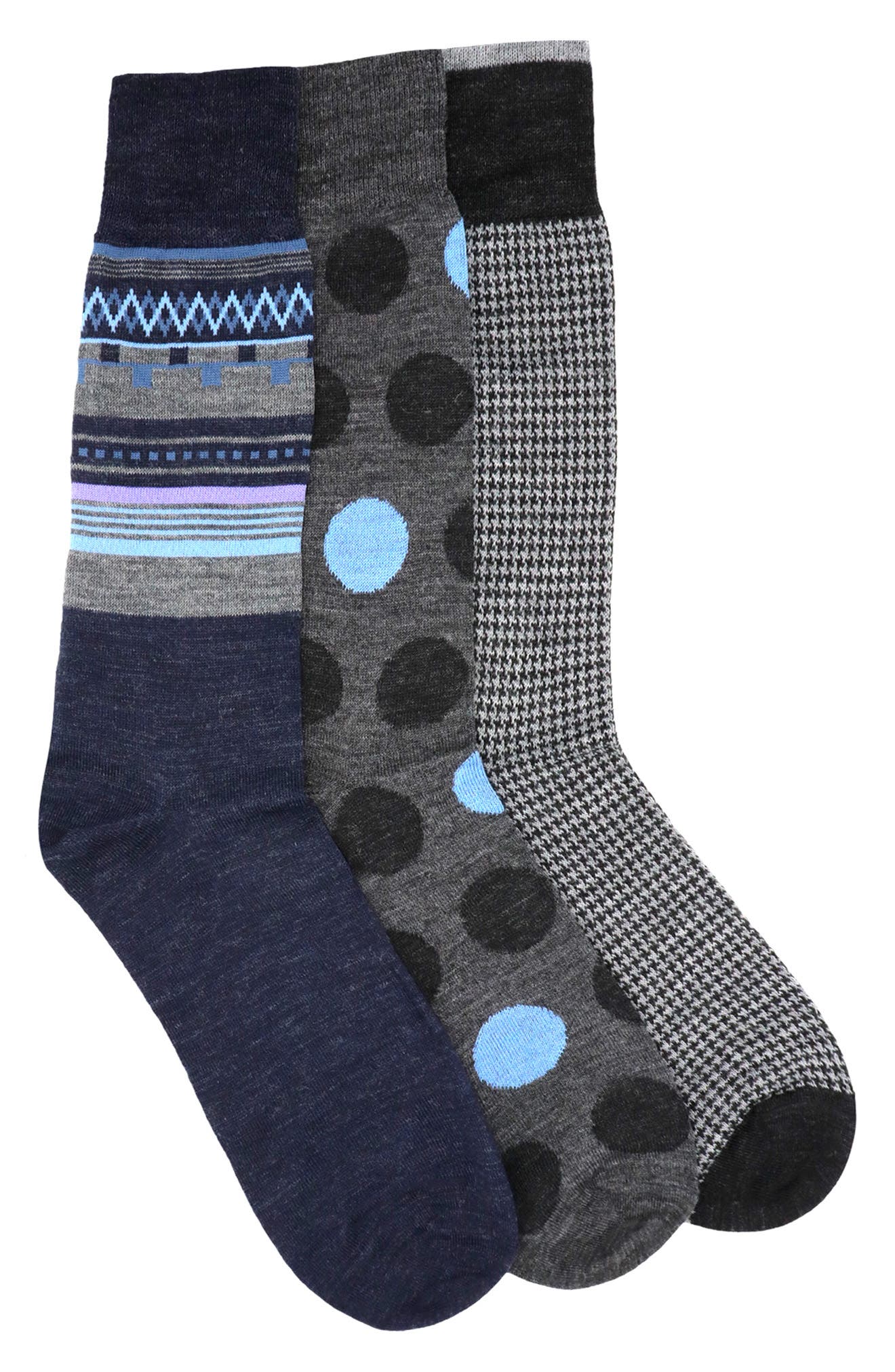 Lorenzo Uomo Dot & Houndstooth Crew Socks - Pack of 3
