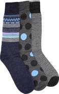 Lorenzo Uomo Dot & Houndstooth Crew Socks - Pack of 3