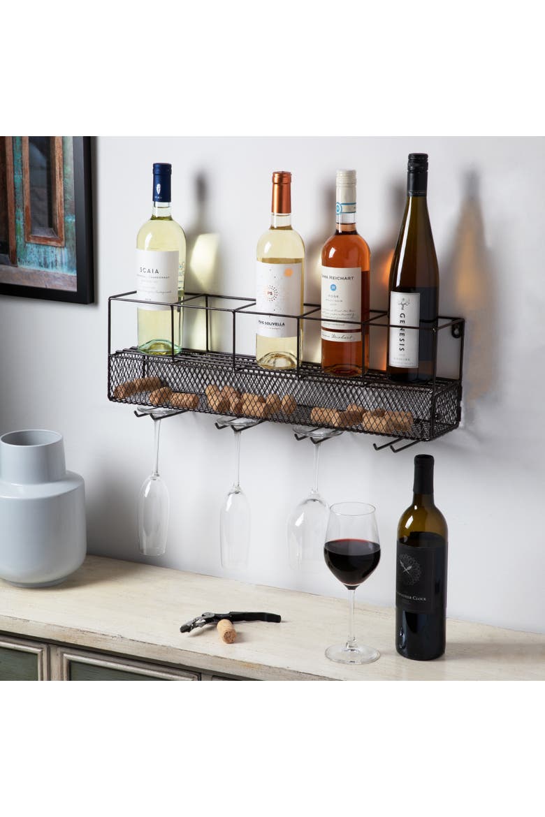 Wall Mounted Wire Wine Shelf and Cork Cage, Alternate, color, Brown