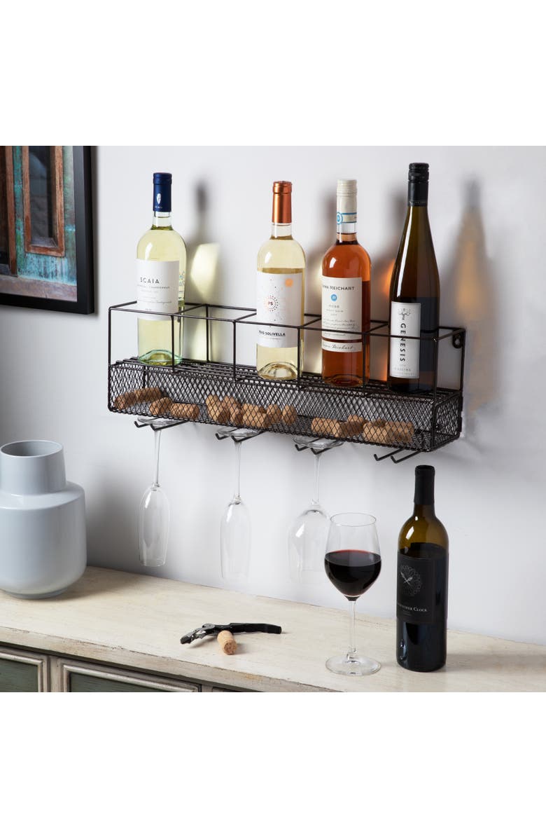 true Wall Mounted Wire Wine Shelf and Cork Cage, Alternate, color, Brown