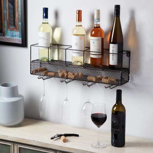 True Wall Mounted Wire Wine Shelf And Cork Cage In Brown