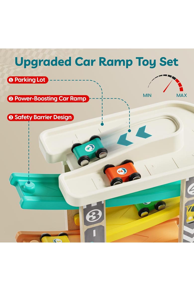 Wooden Car Ramp Race Track Toddler Montessori Toy with Garage, Alternate, color, Multicolor