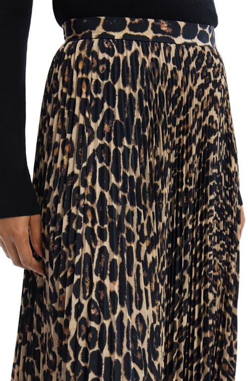 Theory Sunburst Leopard Print Pleated Midi Skirt In Beige Multi