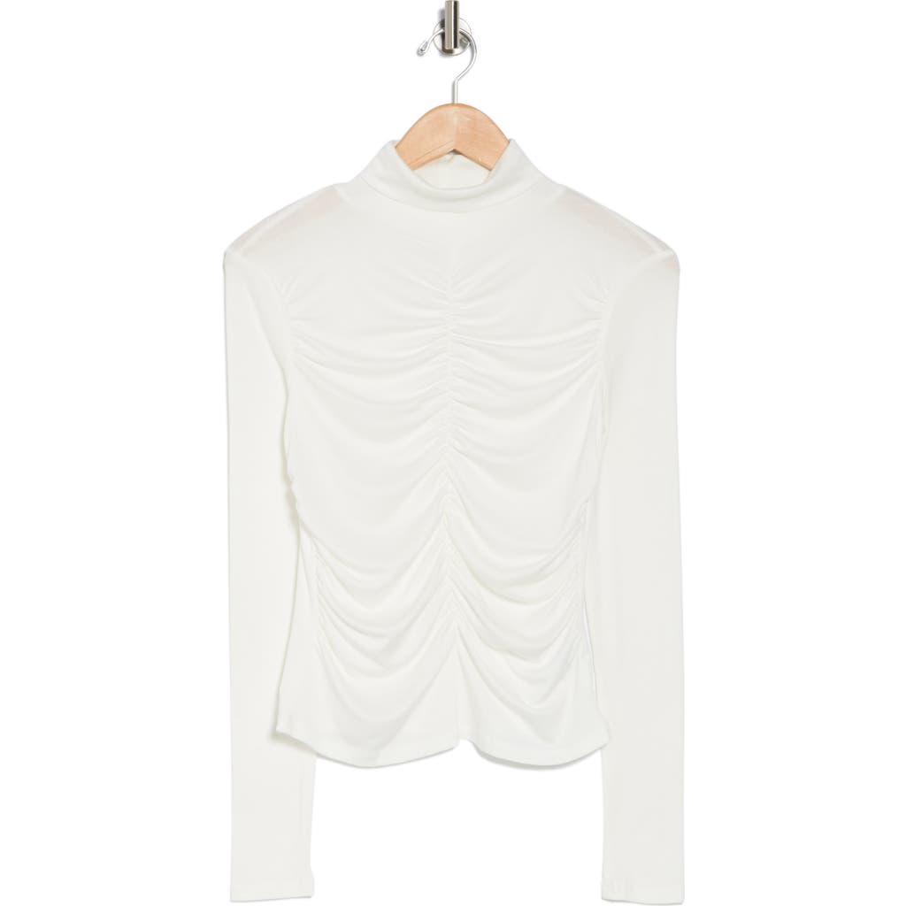 Elodie Ruched Turtleneck Top In White