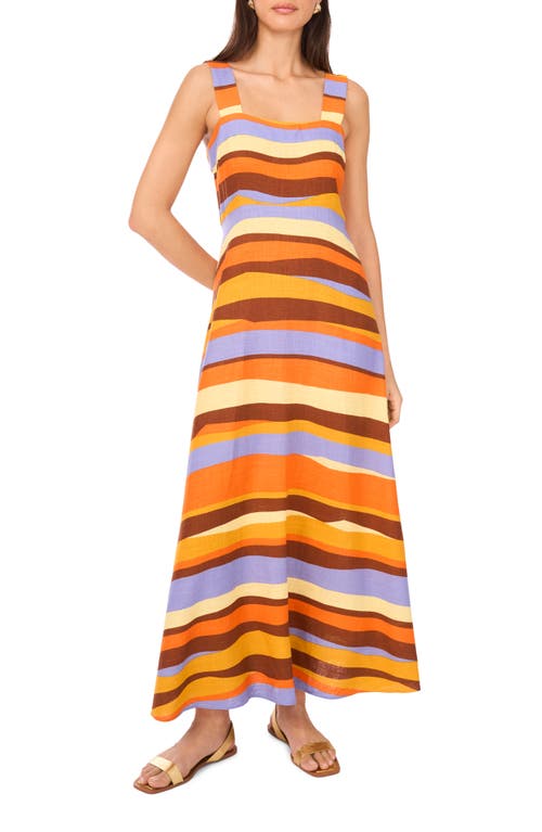 Vince Camuto Stripe Square Neck Midi Sundress In Multi