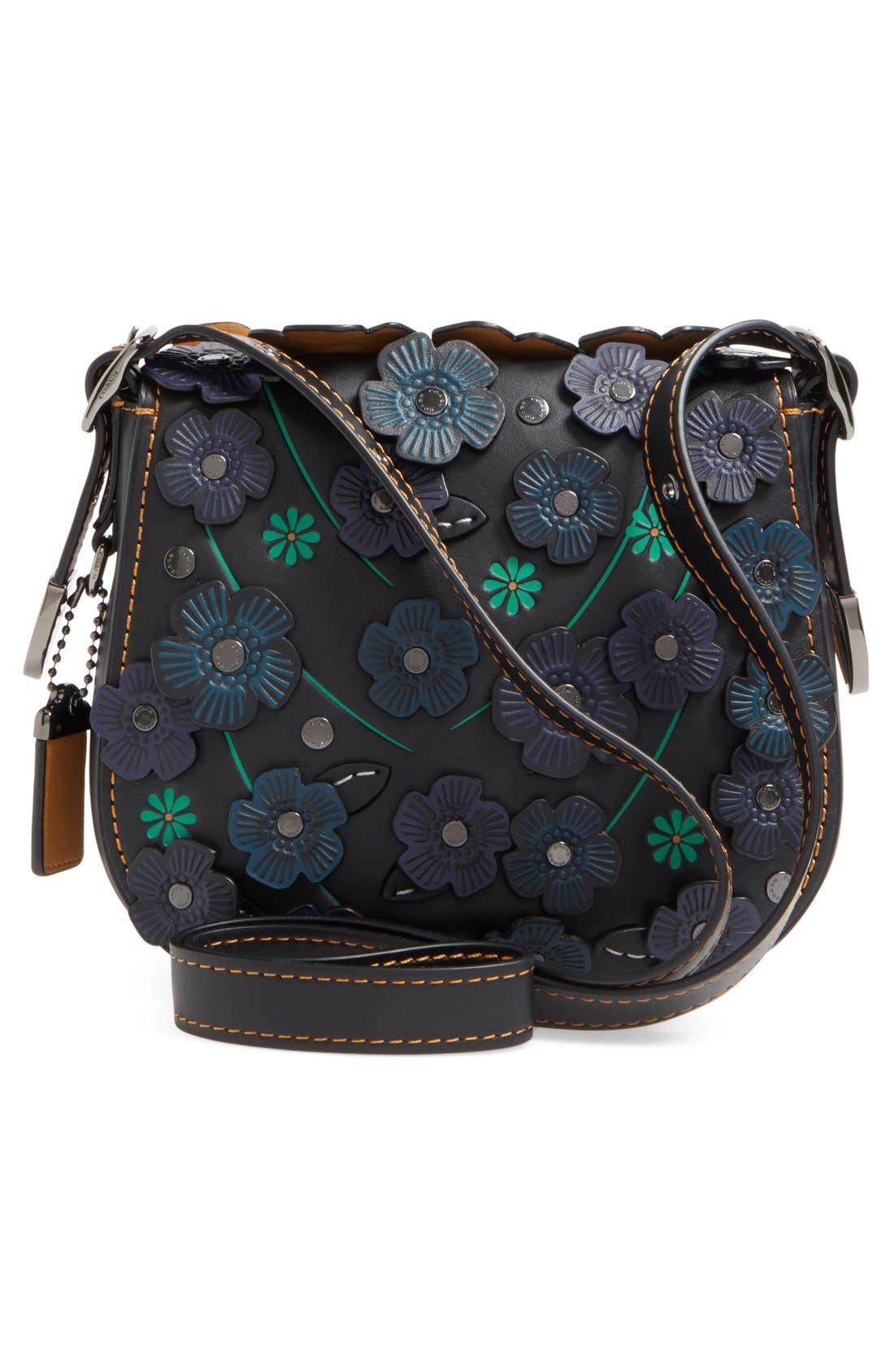 COACH 1941 '23' Flower Appliqué Leather Saddle Bag, Alternate, color, 